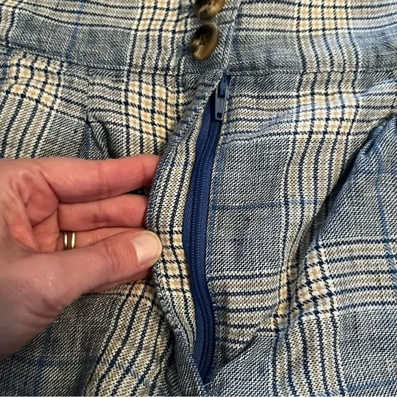 VERONICA BEARD Alicia Windowpane Plaid 100% Linen Shorts Pleated Blue Multi Sz6 - Picture 14 of 15